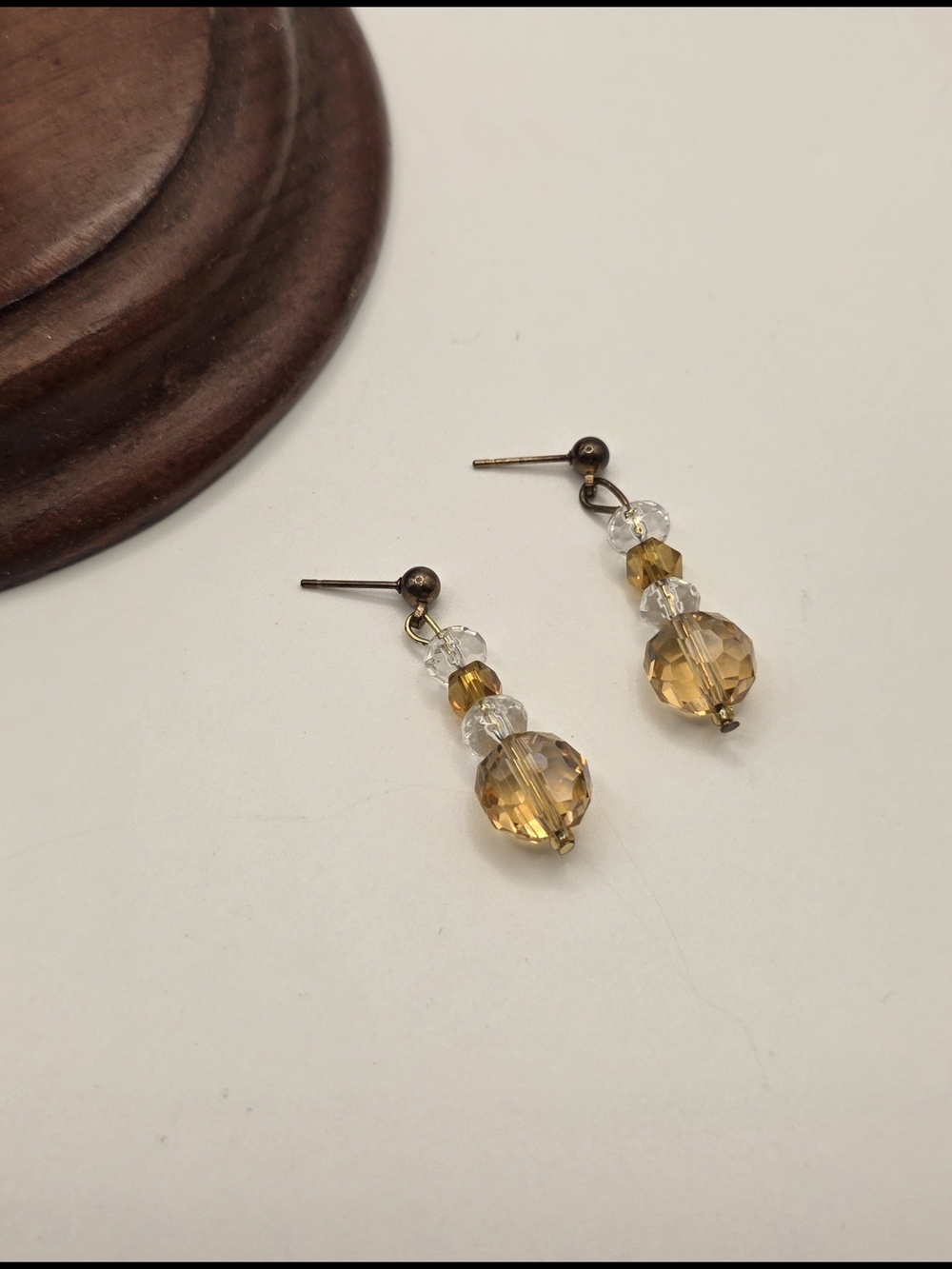 Amber Citrine Austrian & Czech Crystal Dangle Drop Earrings 1.25"